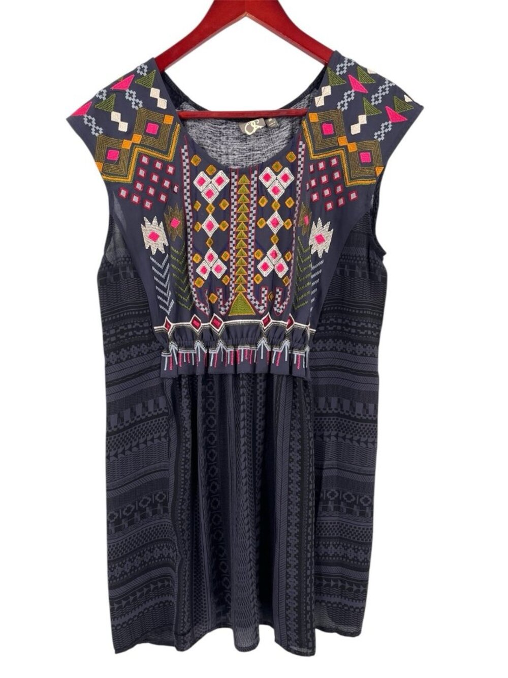 ONE SEPTEMBER Women's Black Sleeveless Geo Embroidered Mini Dress Medium
